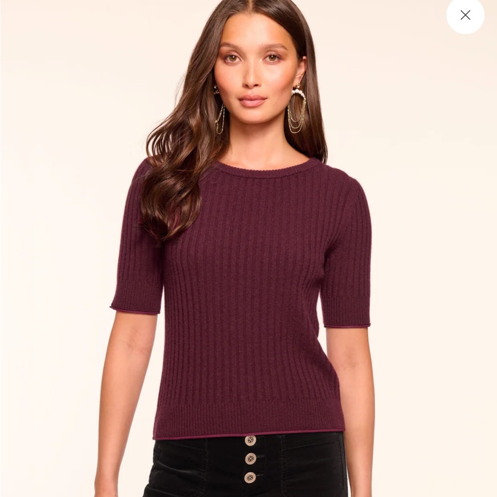 Ramy Brook Burgundy Cashmere Ribbed Sweater